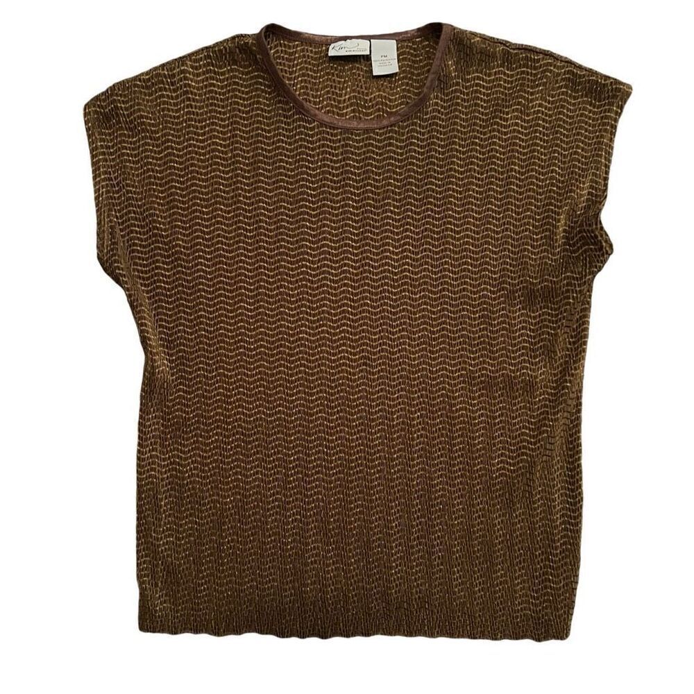 VINTAGE KIM ROGERS Golden Brown Short Sleeve Textured Blouse Size MP